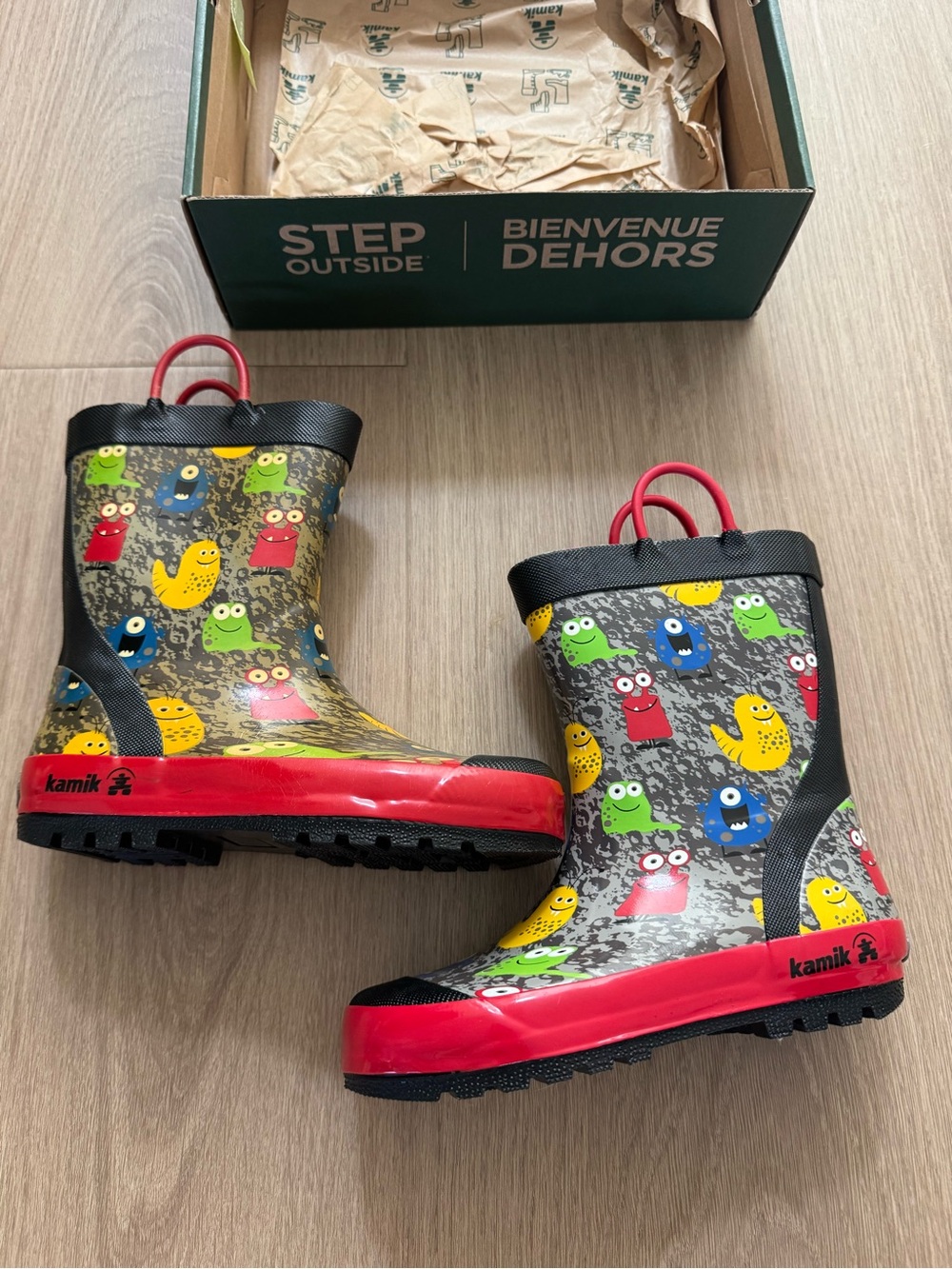 Kamik Kids' Monster Print Rain Boots in Red and Multicolor